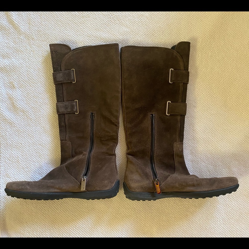 SOLD Sale Tods Mocha Suede Booth 15 1/4 inches tall -